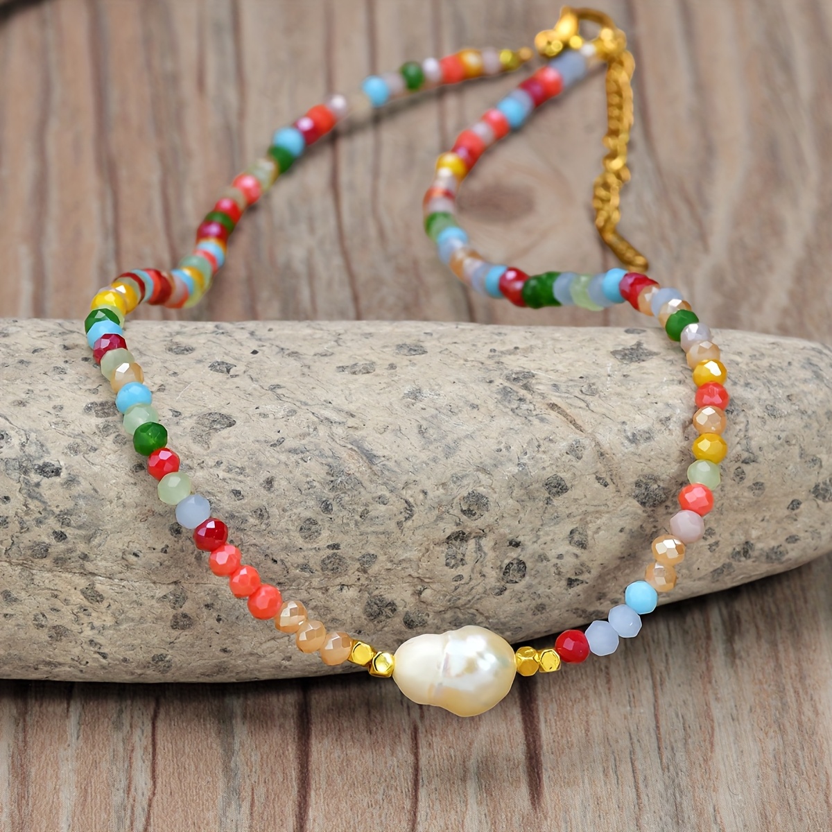 Boho Baroque Freshwater Pearl Necklace w/ Multicolor Beads